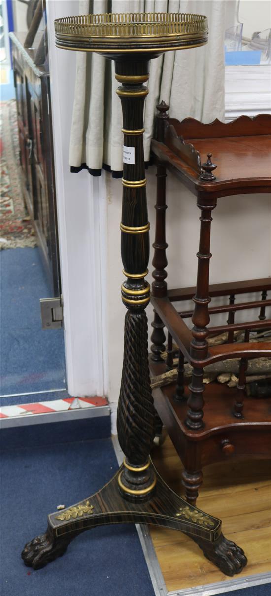 A gilt metal mounted simulated rosewood and parcel gilt torchere, H.121cm